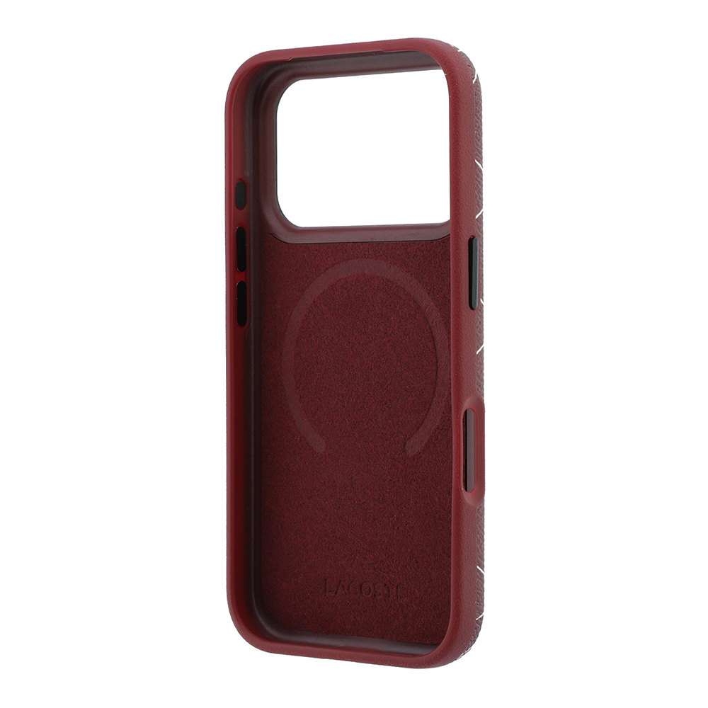 Apple iPhone 18 Pro Max Kılıf Lacoste Orjinal Lisanslı M-safe Şarj Özellikli Metal Logolu Deri Karışık Monogram Desenli Kapak - 6