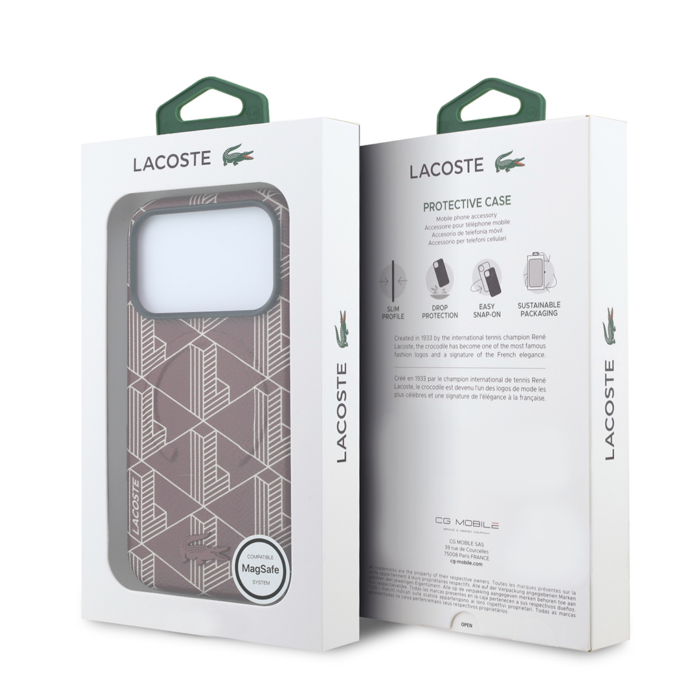 Apple iPhone 18 Pro Max Kılıf Lacoste Orjinal Lisanslı M-safe Şarj Özellikli Metal Logolu Deri Karışık Monogram Desenli Kapak - 7