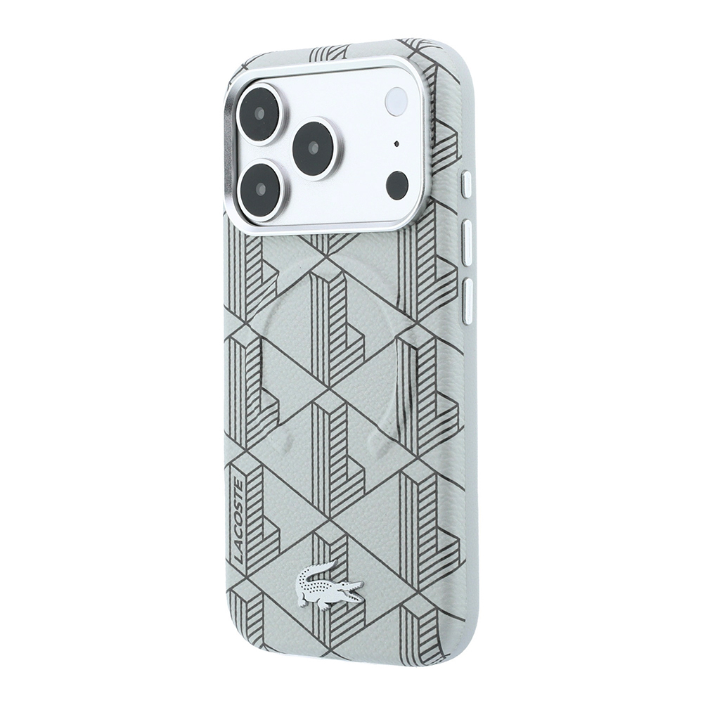 Apple iPhone 18 Pro Max Kılıf Lacoste Orjinal Lisanslı M-safe Şarj Özellikli Metal Logolu Deri Karışık Monogram Desenli Kapak - 1