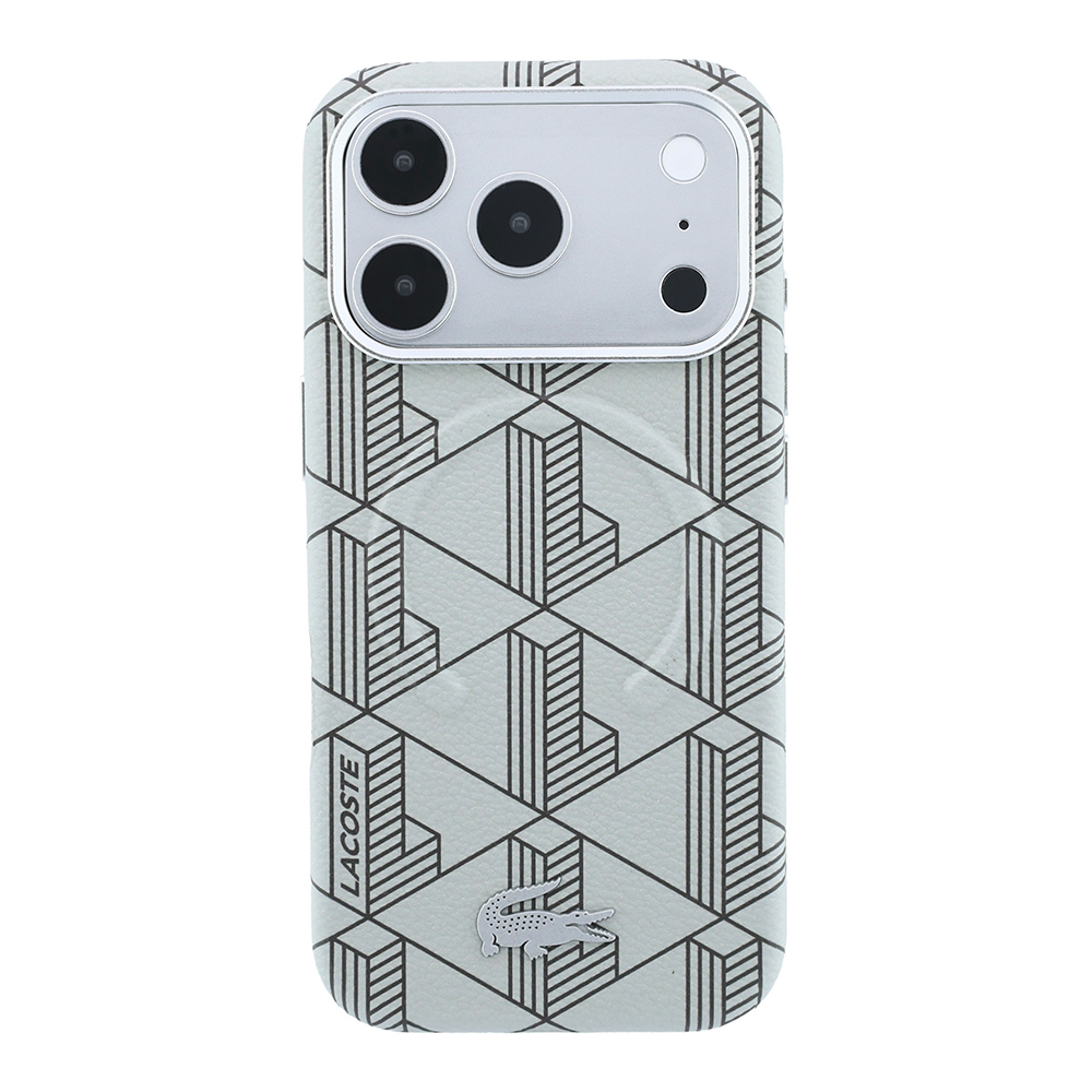 Apple iPhone 18 Pro Max Kılıf Lacoste Orjinal Lisanslı M-safe Şarj Özellikli Metal Logolu Deri Karışık Monogram Desenli Kapak - 2
