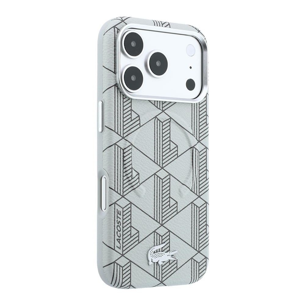 Apple iPhone 18 Pro Max Kılıf Lacoste Orjinal Lisanslı M-safe Şarj Özellikli Metal Logolu Deri Karışık Monogram Desenli Kapak - 3