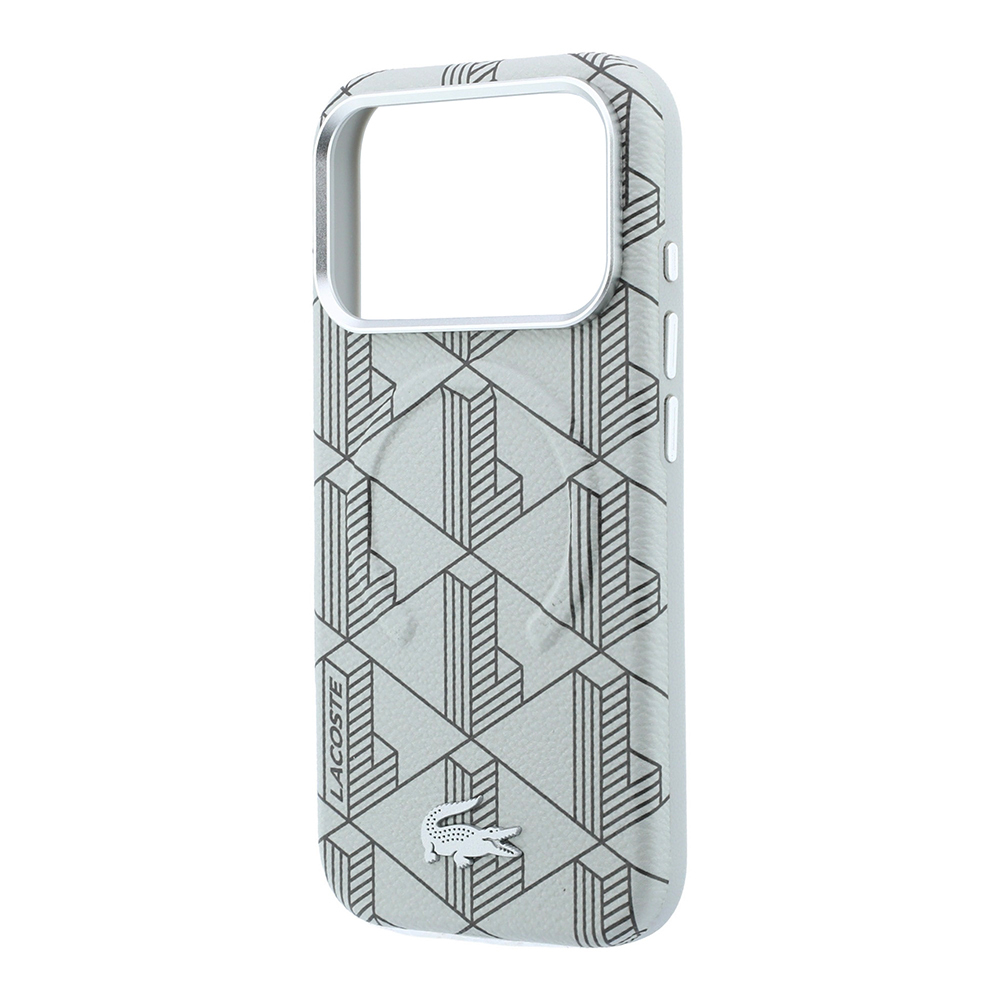 Apple iPhone 18 Pro Max Kılıf Lacoste Orjinal Lisanslı M-safe Şarj Özellikli Metal Logolu Deri Karışık Monogram Desenli Kapak - 5