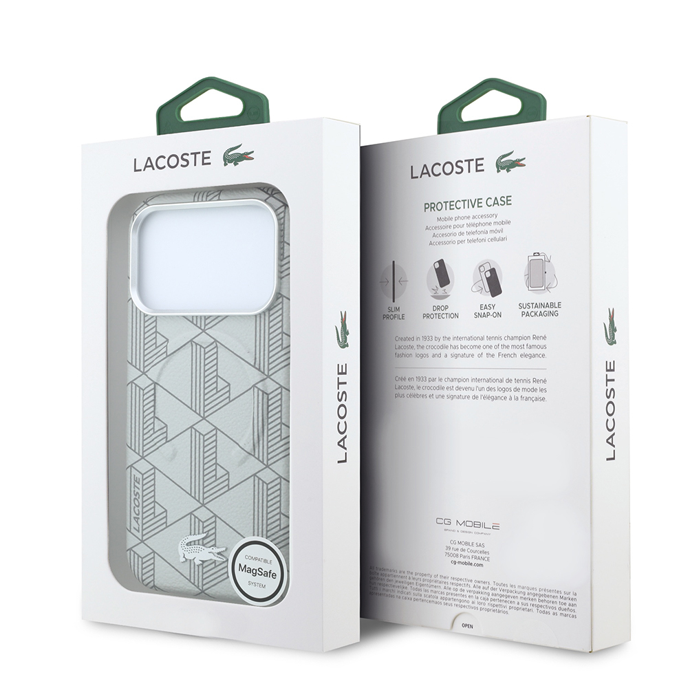Apple iPhone 18 Pro Max Kılıf Lacoste Orjinal Lisanslı M-safe Şarj Özellikli Metal Logolu Deri Karışık Monogram Desenli Kapak - 7