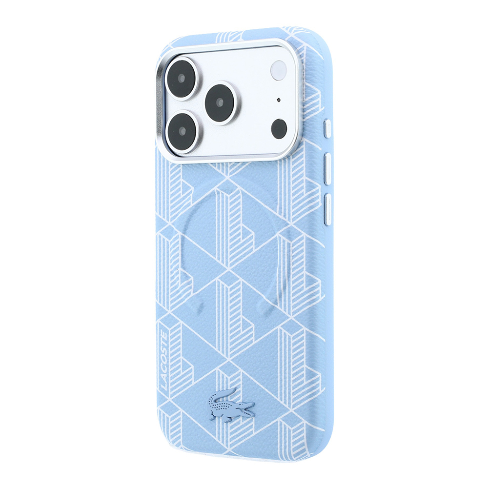 Apple iPhone 18 Pro Max Kılıf Lacoste Orjinal Lisanslı M-safe Şarj Özellikli Metal Logolu Deri Karışık Monogram Desenli Kapak - 1