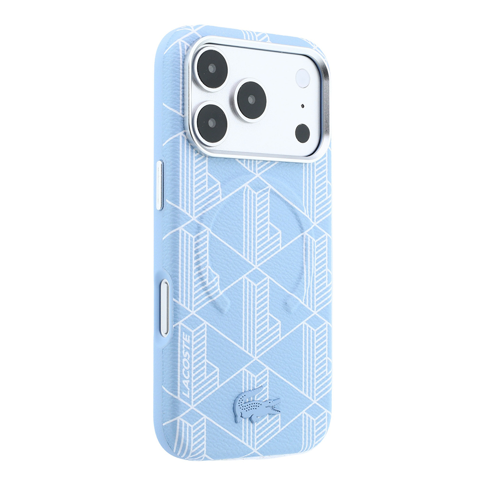 Apple iPhone 18 Pro Max Kılıf Lacoste Orjinal Lisanslı M-safe Şarj Özellikli Metal Logolu Deri Karışık Monogram Desenli Kapak - 3