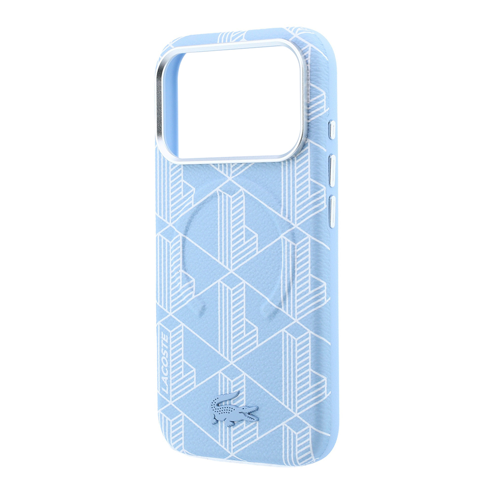 Apple iPhone 18 Pro Max Kılıf Lacoste Orjinal Lisanslı M-safe Şarj Özellikli Metal Logolu Deri Karışık Monogram Desenli Kapak - 5