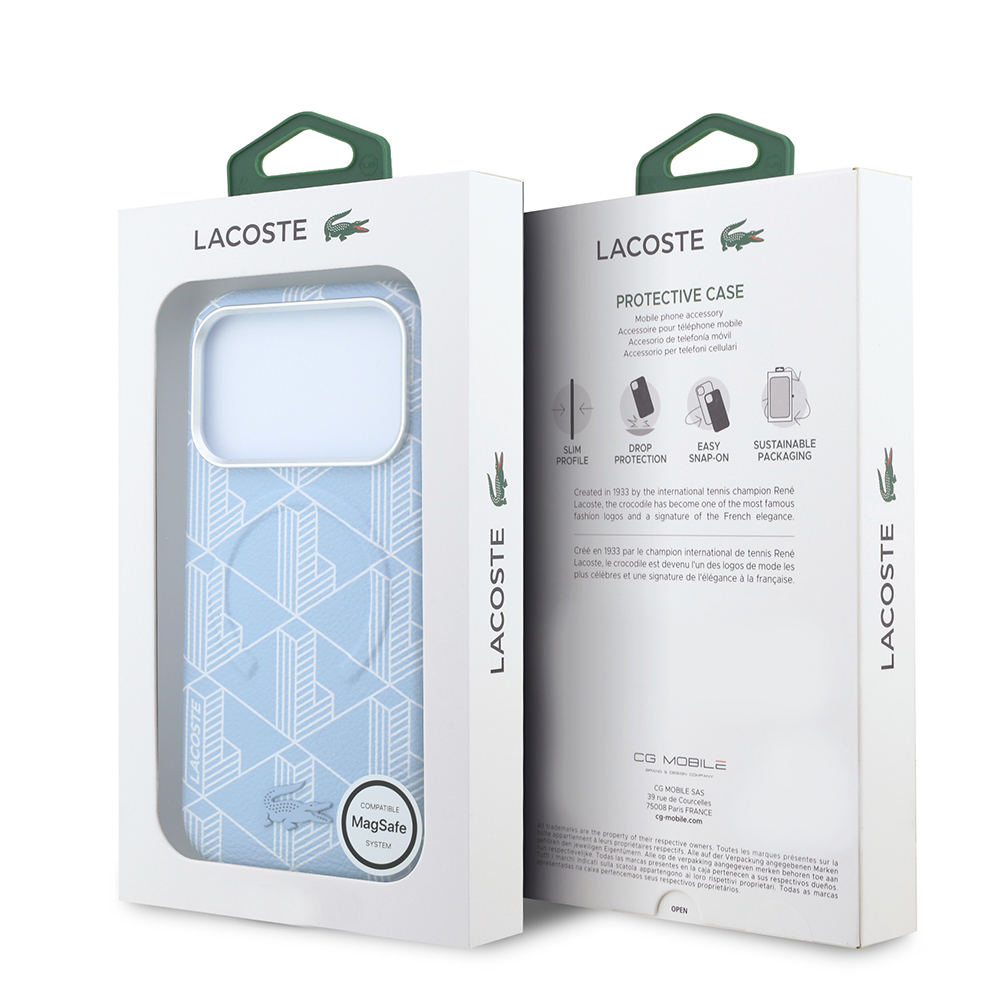 Apple iPhone 18 Pro Max Kılıf Lacoste Orjinal Lisanslı M-safe Şarj Özellikli Metal Logolu Deri Karışık Monogram Desenli Kapak - 7