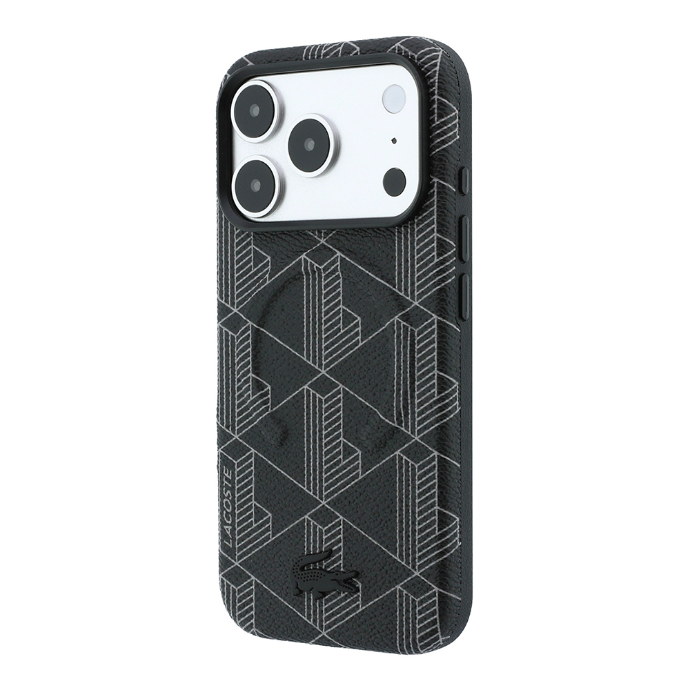 Apple iPhone 18 Pro Max Kılıf Lacoste Orjinal Lisanslı M-safe Şarj Özellikli Metal Logolu Deri Karışık Monogram Desenli Kapak - 1