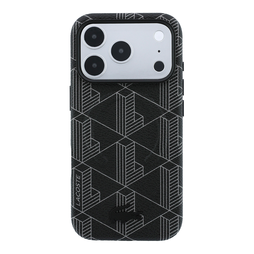 Apple iPhone 18 Pro Max Kılıf Lacoste Orjinal Lisanslı M-safe Şarj Özellikli Metal Logolu Deri Karışık Monogram Desenli Kapak - 2