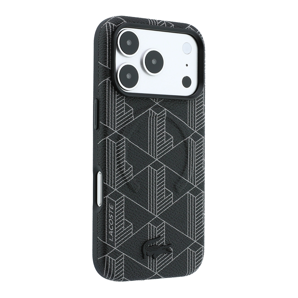 Apple iPhone 18 Pro Max Kılıf Lacoste Orjinal Lisanslı M-safe Şarj Özellikli Metal Logolu Deri Karışık Monogram Desenli Kapak - 3