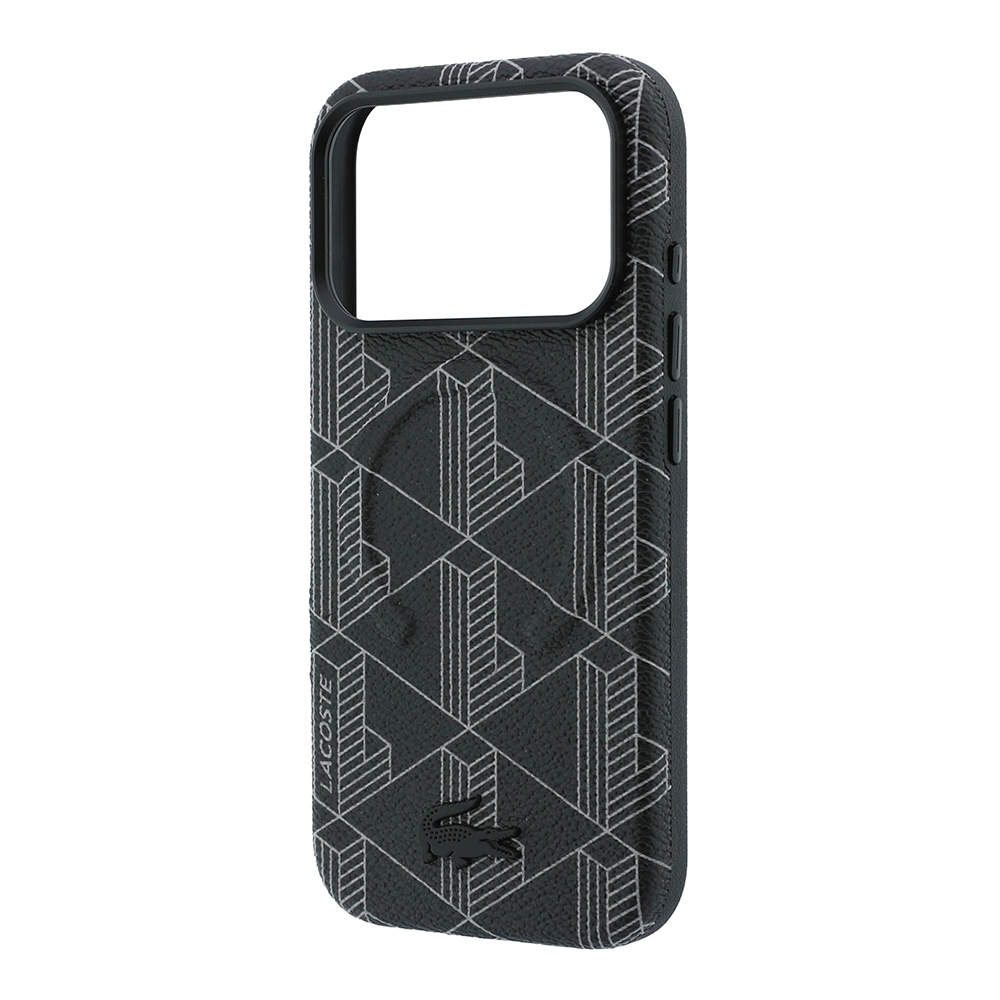 Apple iPhone 18 Pro Max Kılıf Lacoste Orjinal Lisanslı M-safe Şarj Özellikli Metal Logolu Deri Karışık Monogram Desenli Kapak - 5
