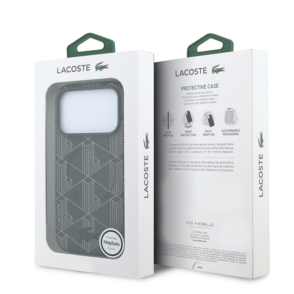 Apple iPhone 18 Pro Max Kılıf Lacoste Orjinal Lisanslı M-safe Şarj Özellikli Metal Logolu Deri Karışık Monogram Desenli Kapak - 7