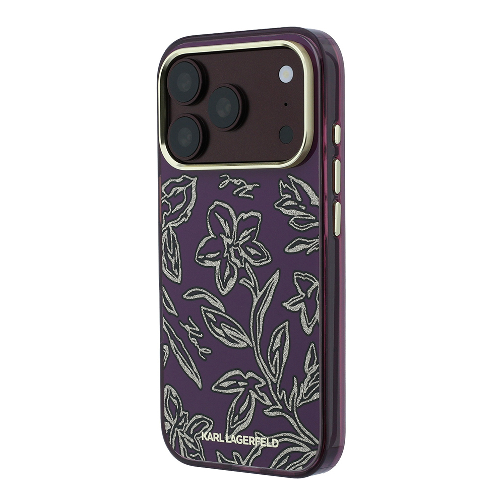 Apple iPhone 18 Pro Max Kılıf Karl Lagerfeld Orjinal Lisanslı M-safe Şarj Özellikli Gold Metal Kamera Çerçeveli Çiçek Tasarımlı Kapak - 1