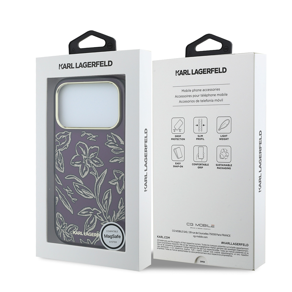 Apple iPhone 18 Pro Max Kılıf Karl Lagerfeld Orjinal Lisanslı M-safe Şarj Özellikli Gold Metal Kamera Çerçeveli Çiçek Tasarımlı Kapak - 7