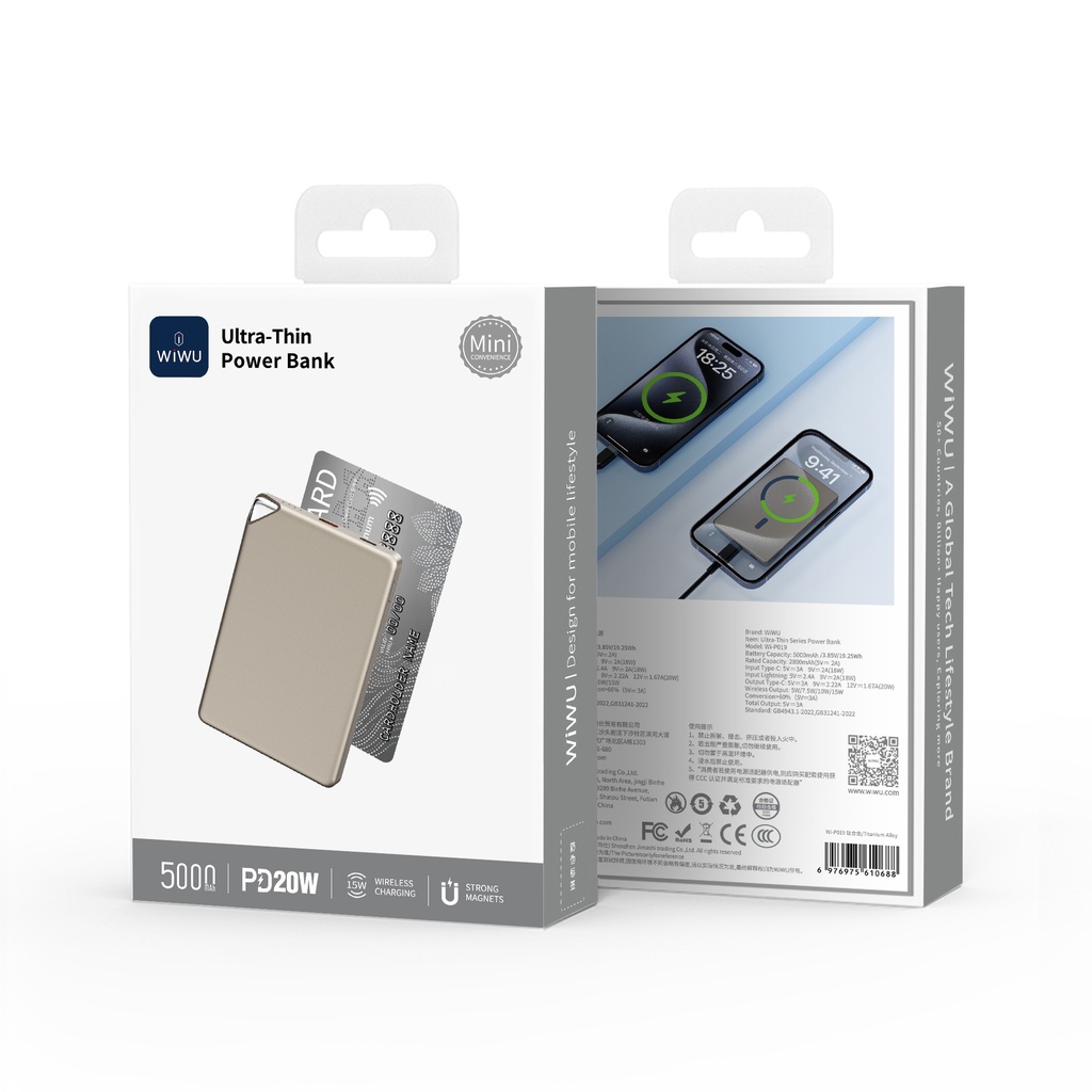 Wiwu Wi-P019 Ultra İnce Explore Serisi Led Göstergeli Wireless M-safe Powerbank 15W 5000mAh - 6