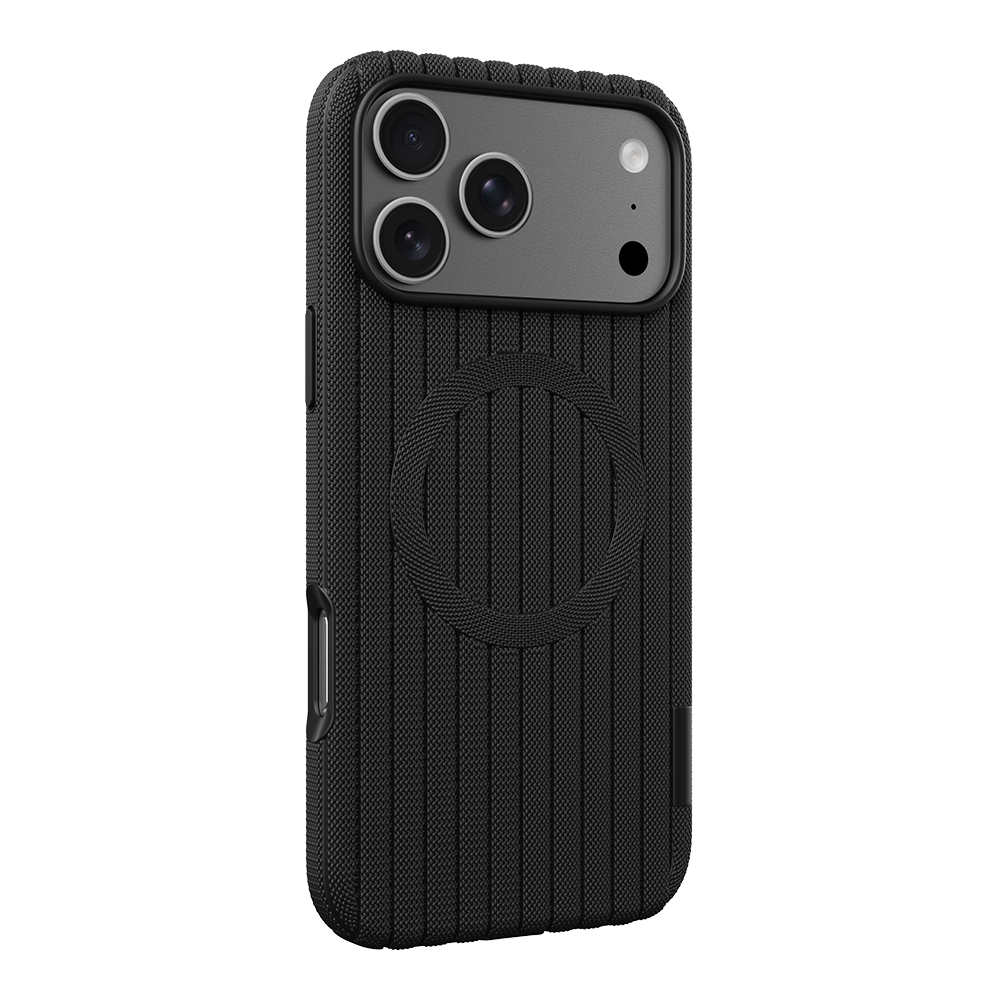 Apple iPhone 17 Pro Uyumlu Kılıf M-Safe Şarj Özellikli Çizgi Desenli Kumaş Dokulu Zore Paris Lorin Kapak - 1