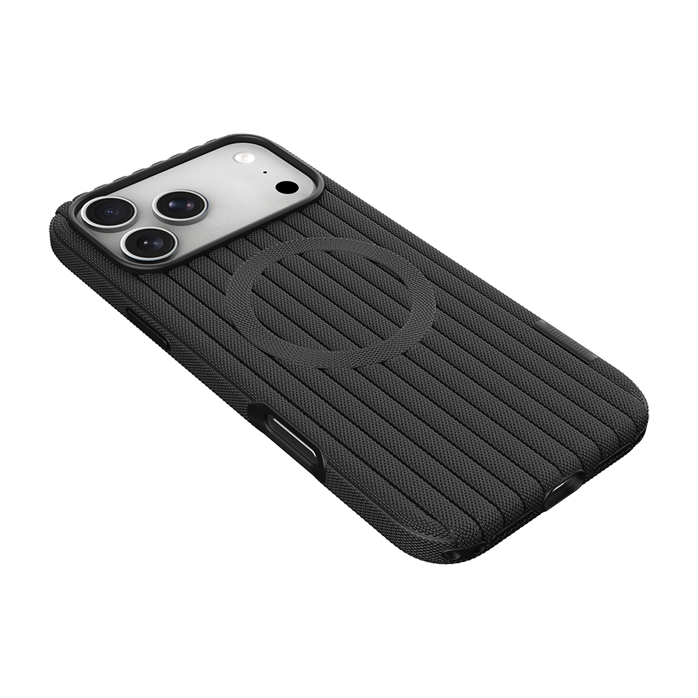 Apple iPhone 17 Pro Uyumlu Kılıf M-Safe Şarj Özellikli Çizgi Desenli Kumaş Dokulu Zore Paris Lorin Kapak - 6