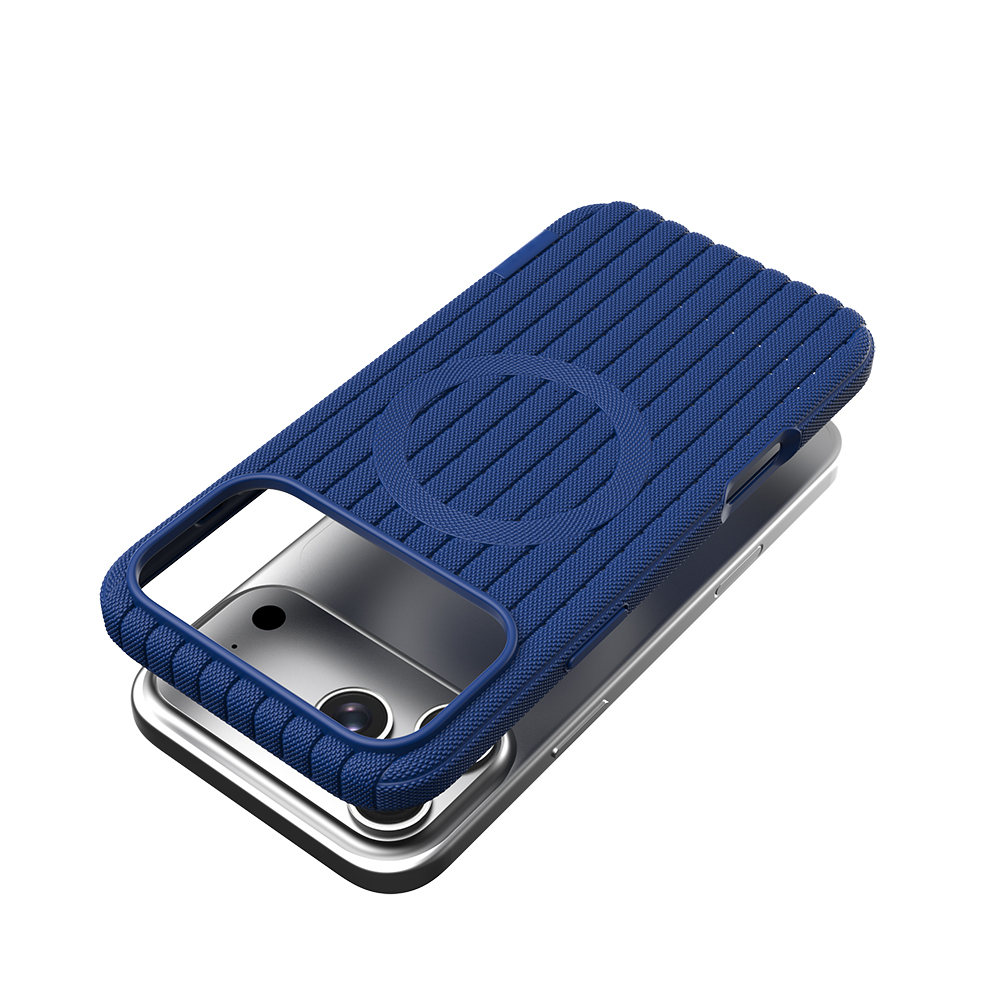 Apple iPhone 17 Pro Uyumlu Kılıf M-Safe Şarj Özellikli Çizgi Desenli Kumaş Dokulu Zore Paris Lorin Kapak - 7