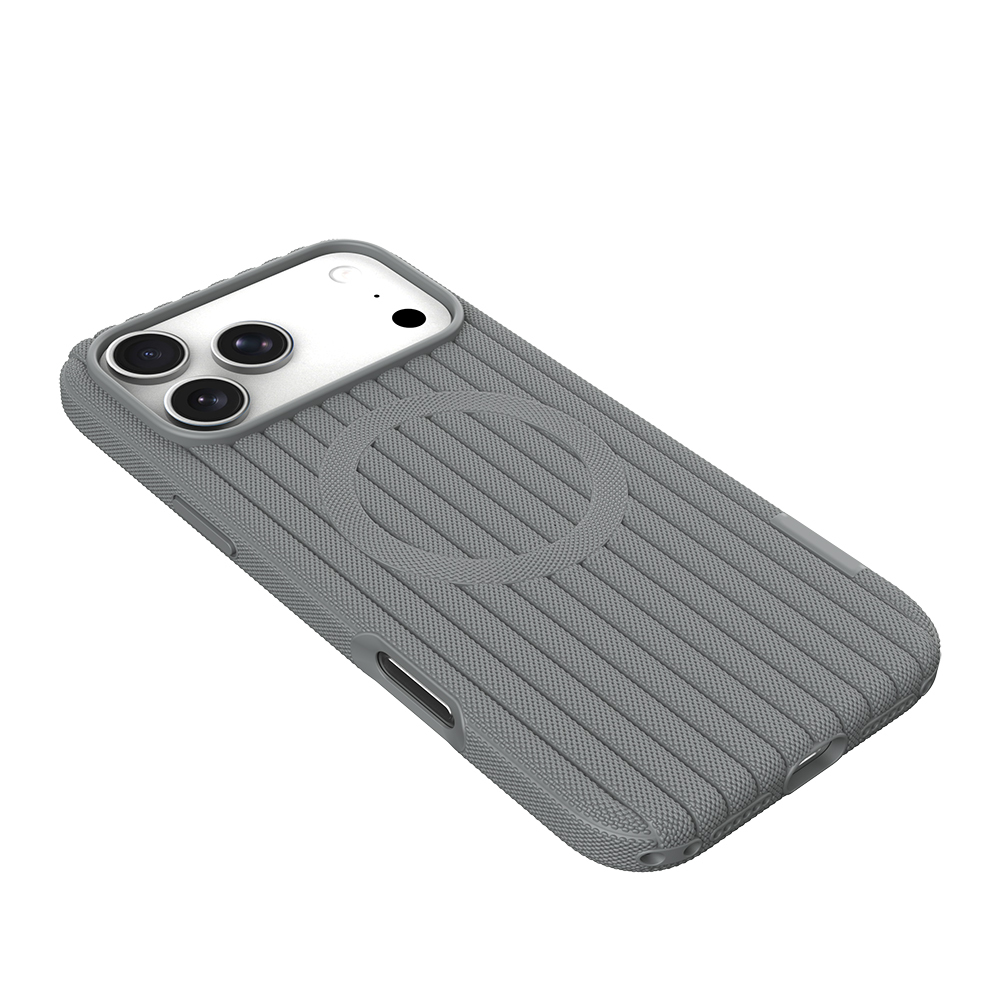 Apple iPhone 17 Pro Uyumlu Kılıf M-Safe Şarj Özellikli Çizgi Desenli Kumaş Dokulu Zore Paris Lorin Kapak - 6