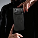 Apple iPhone 17 Pro Max Uyumlu Kılıf M-Safe Şarj Özellikli Çizgi Desenli Kumaş Dokulu Zore Paris Lorin Kapak - 1