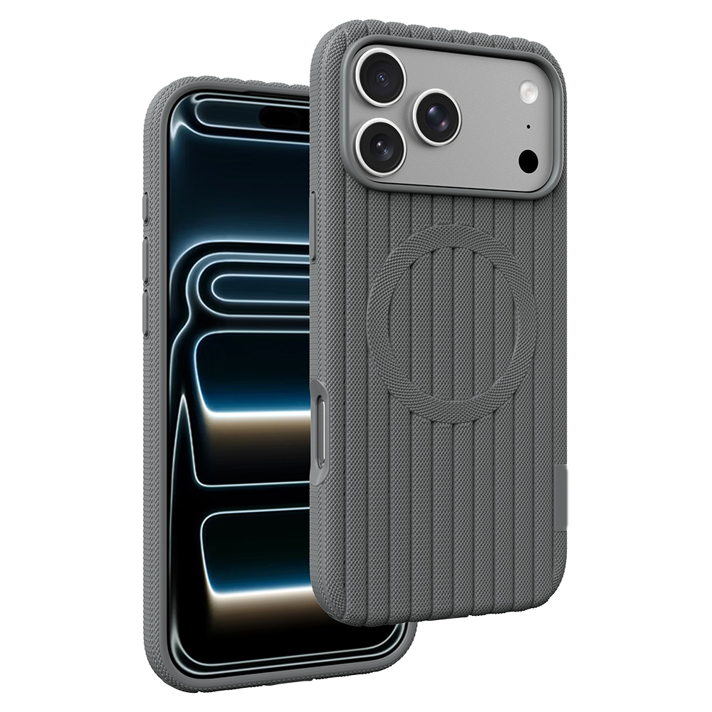 Apple iPhone 17 Pro Max Uyumlu Kılıf M-Safe Şarj Özellikli Çizgi Desenli Kumaş Dokulu Zore Paris Lorin Kapak - 9