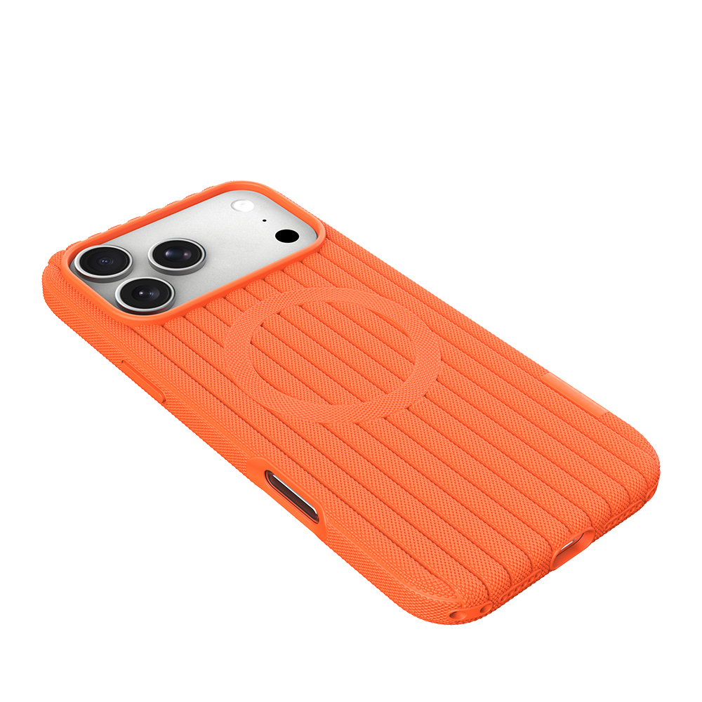 Apple iPhone 17 Pro Max Uyumlu Kılıf M-Safe Şarj Özellikli Çizgi Desenli Kumaş Dokulu Zore Paris Lorin Kapak - 9