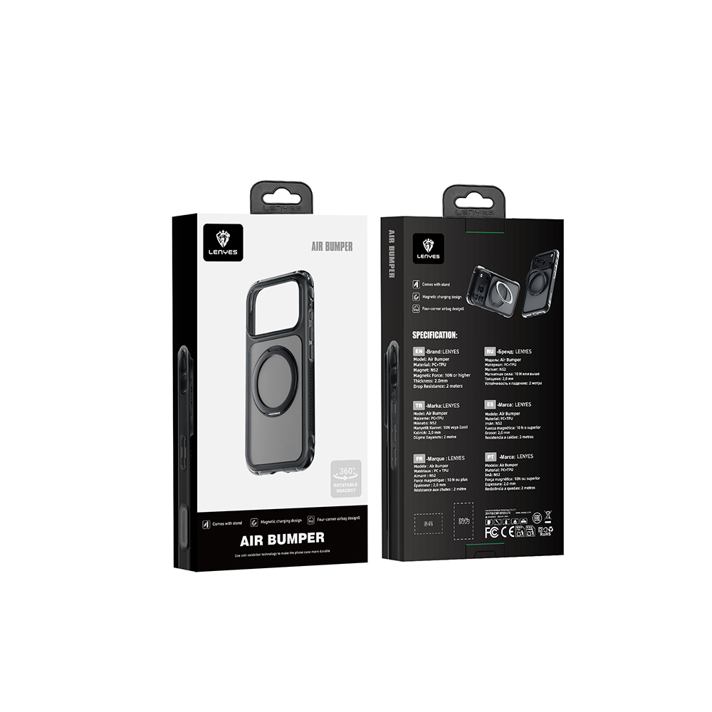 Apple iPhone 18 Pro Max Kılıf Lenyes Air Bumper Serisi M-safe Şarj Özellikli Airbag Tasarımlı Standlı Kapak - 3