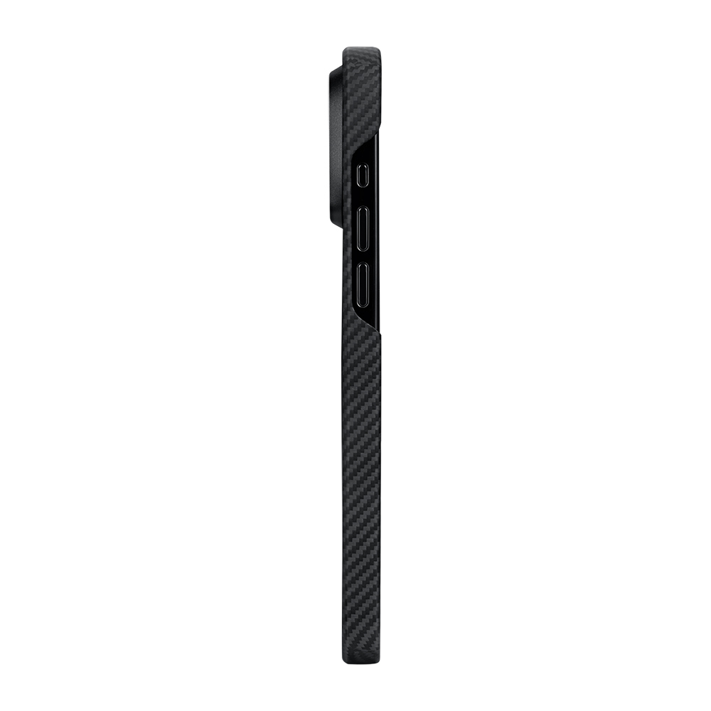 Apple iPhone 15 Pro Uyumlu Kılıf Magsafe Şarj Özellikli 600D Aramid Fiber Pitaka Ultra-Slim Classic Serisi Black-Grey Twill Kapak - 5