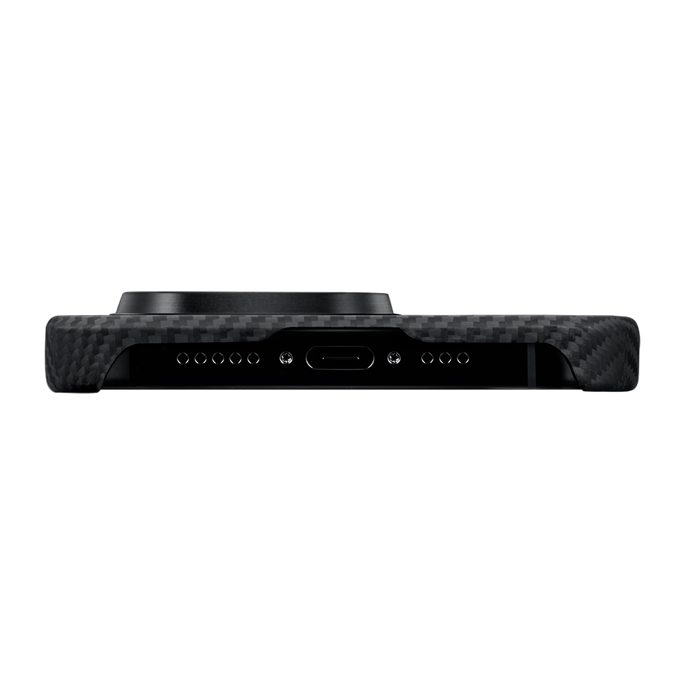 Apple iPhone 15 Pro Uyumlu Kılıf Magsafe Şarj Özellikli 600D Aramid Fiber Pitaka Ultra-Slim Classic Serisi Black-Grey Twill Kapak - 7