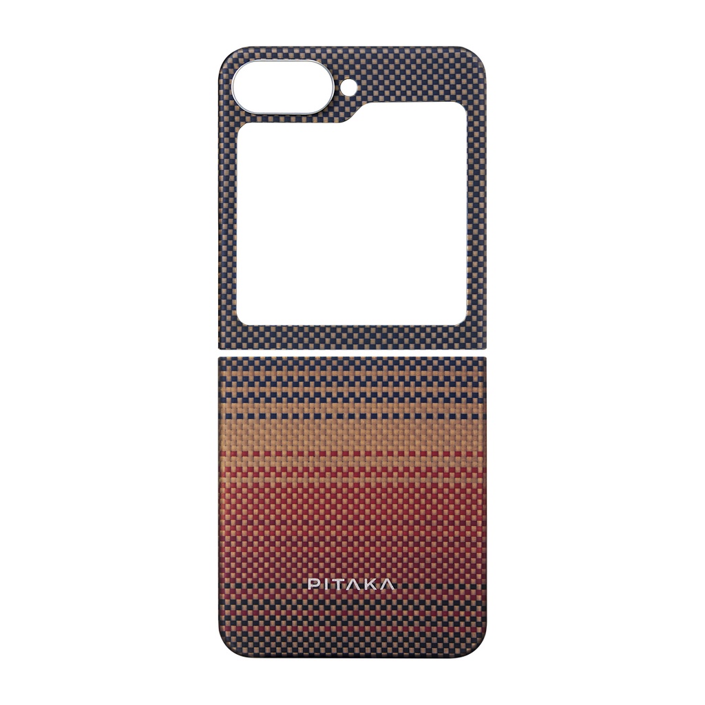 Samsung Galaxy Z Flip 6 Uyumlu Kılıf Magsafe Şarj Özellikli Aramid Fiber Pitaka Tactile Woven Sunset-Moonrise Serisi Sunset Kapak - 9