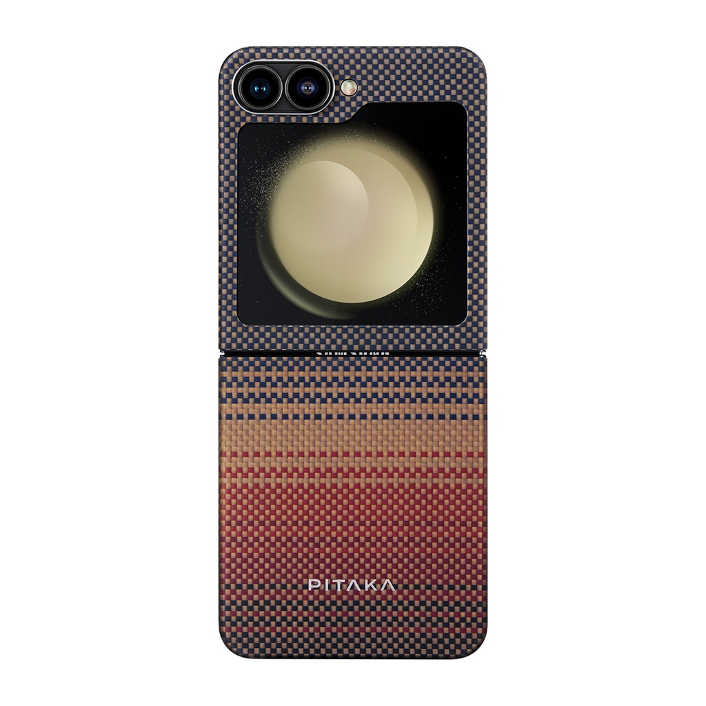 Samsung Galaxy Z Flip 6 Uyumlu Kılıf Magsafe Şarj Özellikli Aramid Fiber Pitaka Tactile Woven Sunset-Moonrise Serisi Sunset Kapak - 10