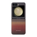 Samsung Galaxy Z Flip 6 Uyumlu Kılıf Magsafe Şarj Özellikli Aramid Fiber Pitaka Tactile Woven Sunset-Moonrise Serisi Sunset Kapak - 10