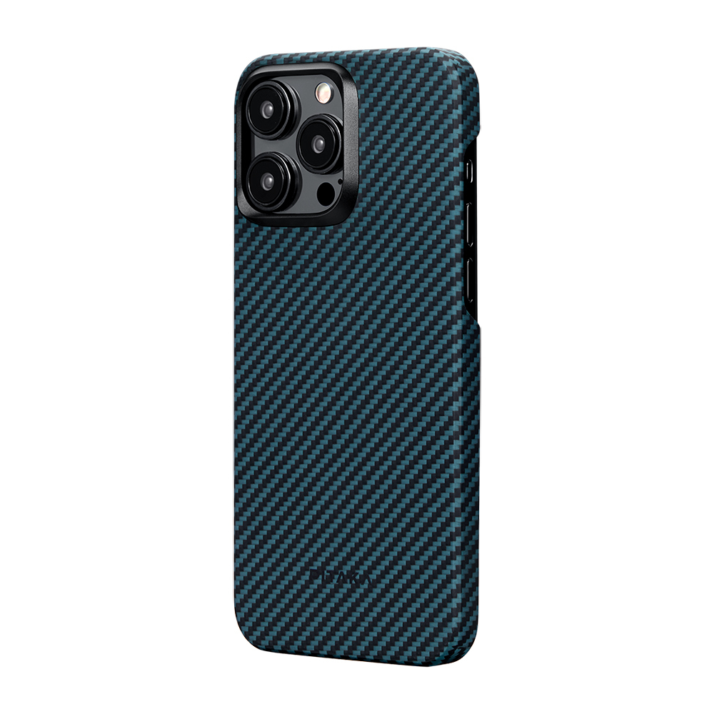 Apple iPhone 15 Pro Uyumlu Kılıf Magsafe Şarj Özellikli 1500D Aramid Fiber Pitaka Ultra-Slim Classic Serisi Black-Blue Twill Kapak - 2