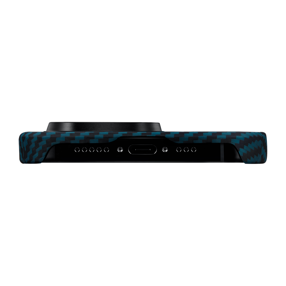 Apple iPhone 15 Pro Uyumlu Kılıf Magsafe Şarj Özellikli 1500D Aramid Fiber Pitaka Ultra-Slim Classic Serisi Black-Blue Twill Kapak - 6