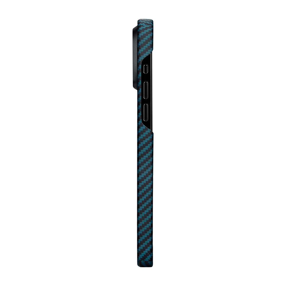 Apple iPhone 15 Pro Uyumlu Kılıf Magsafe Şarj Özellikli 1500D Aramid Fiber Pitaka Ultra-Slim Classic Serisi Black-Blue Twill Kapak - 7