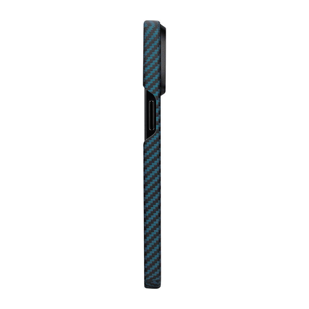 Apple iPhone 15 Pro Uyumlu Kılıf Magsafe Şarj Özellikli 1500D Aramid Fiber Pitaka Ultra-Slim Classic Serisi Black-Blue Twill Kapak - 8
