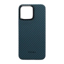 Apple iPhone 15 Pro Uyumlu Kılıf Magsafe Şarj Özellikli 1500D Aramid Fiber Pitaka Ultra-Slim Classic Serisi Black-Blue Twill Kapak - 9