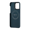 Apple iPhone 15 Pro Uyumlu Kılıf Magsafe Şarj Özellikli 1500D Aramid Fiber Pitaka Ultra-Slim Classic Serisi Black-Blue Twill Kapak - 10