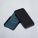 Apple iPhone 15 Pro Uyumlu Kılıf Magsafe Şarj Özellikli 1500D Aramid Fiber Pitaka Ultra-Slim Classic Serisi Black-Blue Twill Kapak - 14