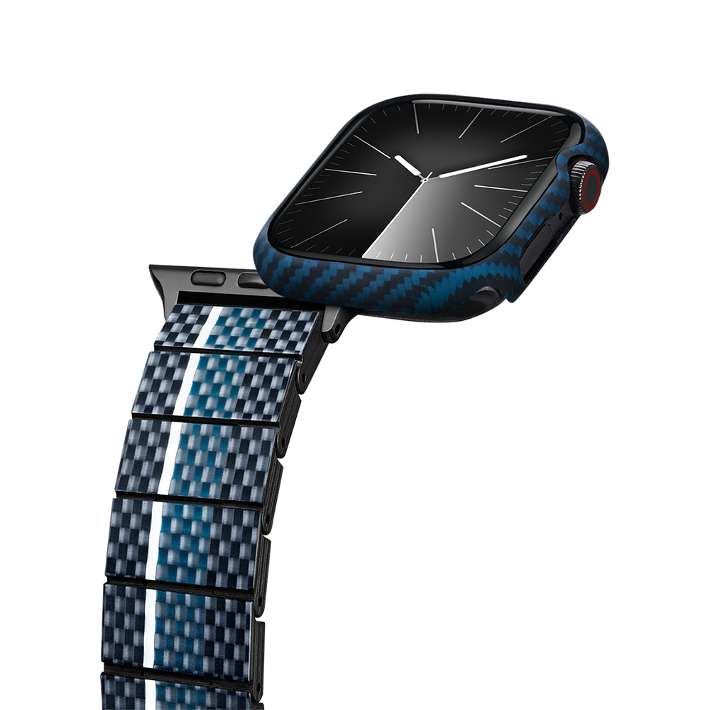 Apple Watch 7 45mm Uyumlu 600D Aramid Fiber Classic Serisi Black-Blue Twill Kasa Koruyucu Pitaka Air Case - 8