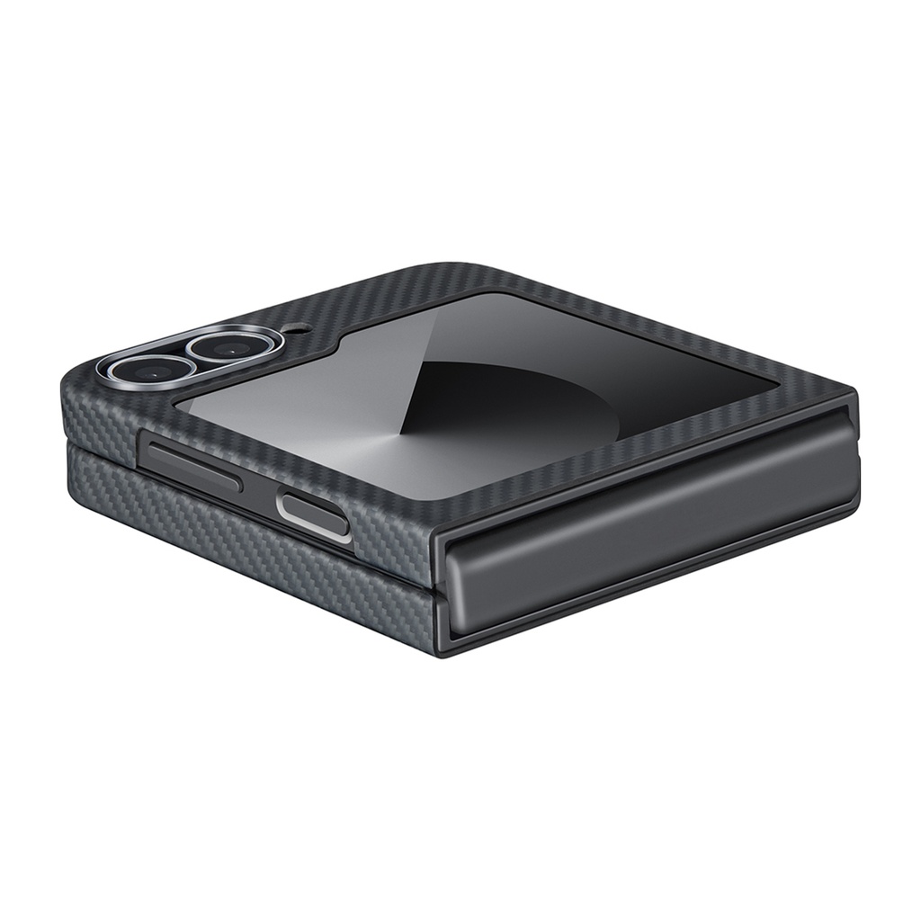 Samsung Galaxy Z Flip 6 Uyumlu Kılıf Magsafe Şarj Özellikli 600D Aramid Fiber Pitaka Ultra-Slim Classic Serisi Black-Grey Twill Kapak - 6