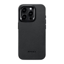 Apple iPhone 15 Pro Max Uyumlu Kılıf Magsafe Şarj Özellikli 600D Aramid Fiber Pitaka Military-Grade Classic Serisi Black-Grey Twill Kapak - 1