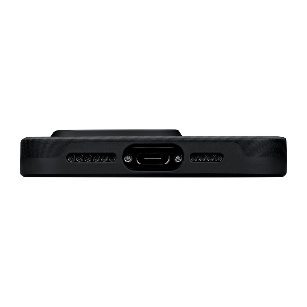 Apple iPhone 15 Pro Max Uyumlu Kılıf Magsafe Şarj Özellikli 600D Aramid Fiber Pitaka Military-Grade Classic Serisi Black-Grey Twill Kapak - 5