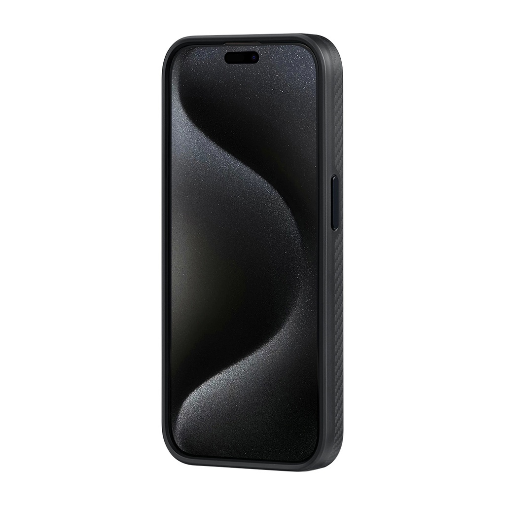 Apple iPhone 15 Pro Max Uyumlu Kılıf Magsafe Şarj Özellikli 600D Aramid Fiber Pitaka Military-Grade Classic Serisi Black-Grey Twill Kapak - 11