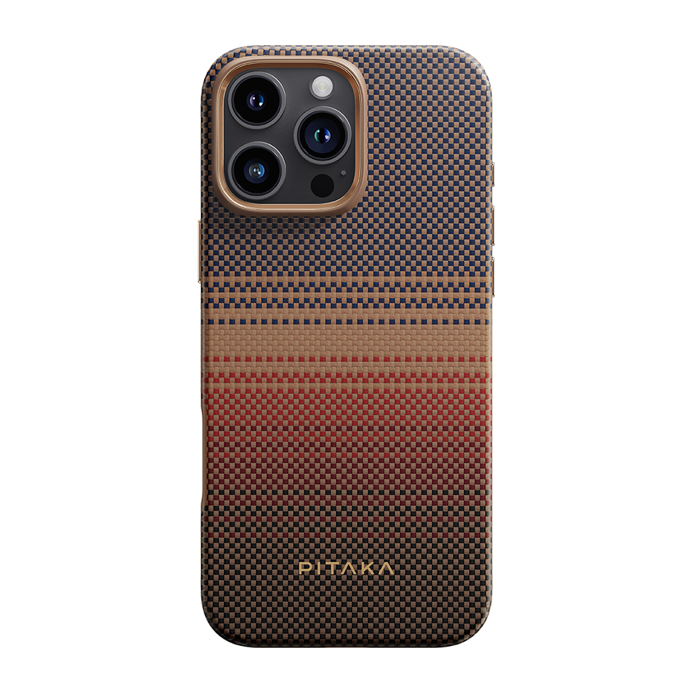 Apple iPhone 16 Pro Max Uyumlu Kılıf Magsafe Şarj Özellikli Aramid Fiber Pitaka Military-Grade Sunset-Moonrise Serisi Sunset Kapak - 1