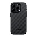 Apple iPhone 15 Pro Max Uyumlu Kılıf Magsafe Şarj Özellikli 1500D Aramid Fiber Pitaka Military-Grade Classic Serisi Black-Grey Twill Kapak - 1