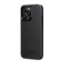 Apple iPhone 15 Pro Max Uyumlu Kılıf Magsafe Şarj Özellikli 1500D Aramid Fiber Pitaka Military-Grade Classic Serisi Black-Grey Twill Kapak - 2