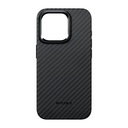 Apple iPhone 15 Pro Max Uyumlu Kılıf Magsafe Şarj Özellikli 1500D Aramid Fiber Pitaka Military-Grade Classic Serisi Black-Grey Twill Kapak - 3