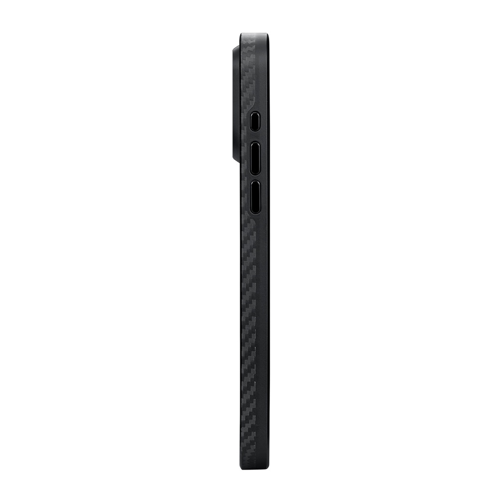 Apple iPhone 15 Pro Max Uyumlu Kılıf Magsafe Şarj Özellikli 1500D Aramid Fiber Pitaka Military-Grade Classic Serisi Black-Grey Twill Kapak - 5