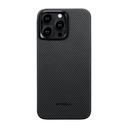 Apple iPhone 15 Pro Max Uyumlu Kılıf Magsafe Şarj Özellikli 600D Aramid Fiber Pitaka Ultra-Slim Classic Serisi Black-Grey Twill Kapak - 1